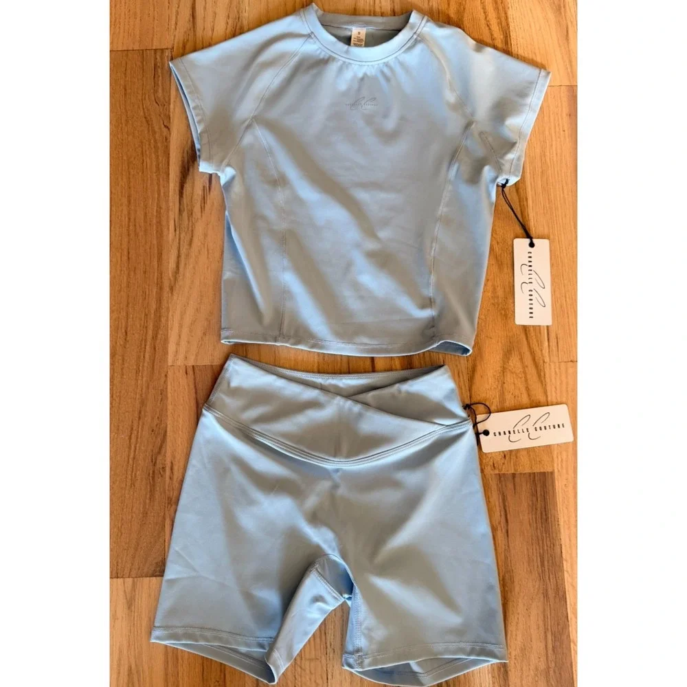 Chanelle Couture Powder Blue 2-Piece Activewear Set - Size S - NWT